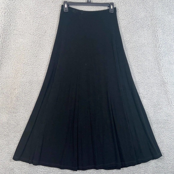 Chico's Skirt Womens 1 Black Casual Pleated Pull On Elastic Waist Solid Maxi - Picture 1 of 15